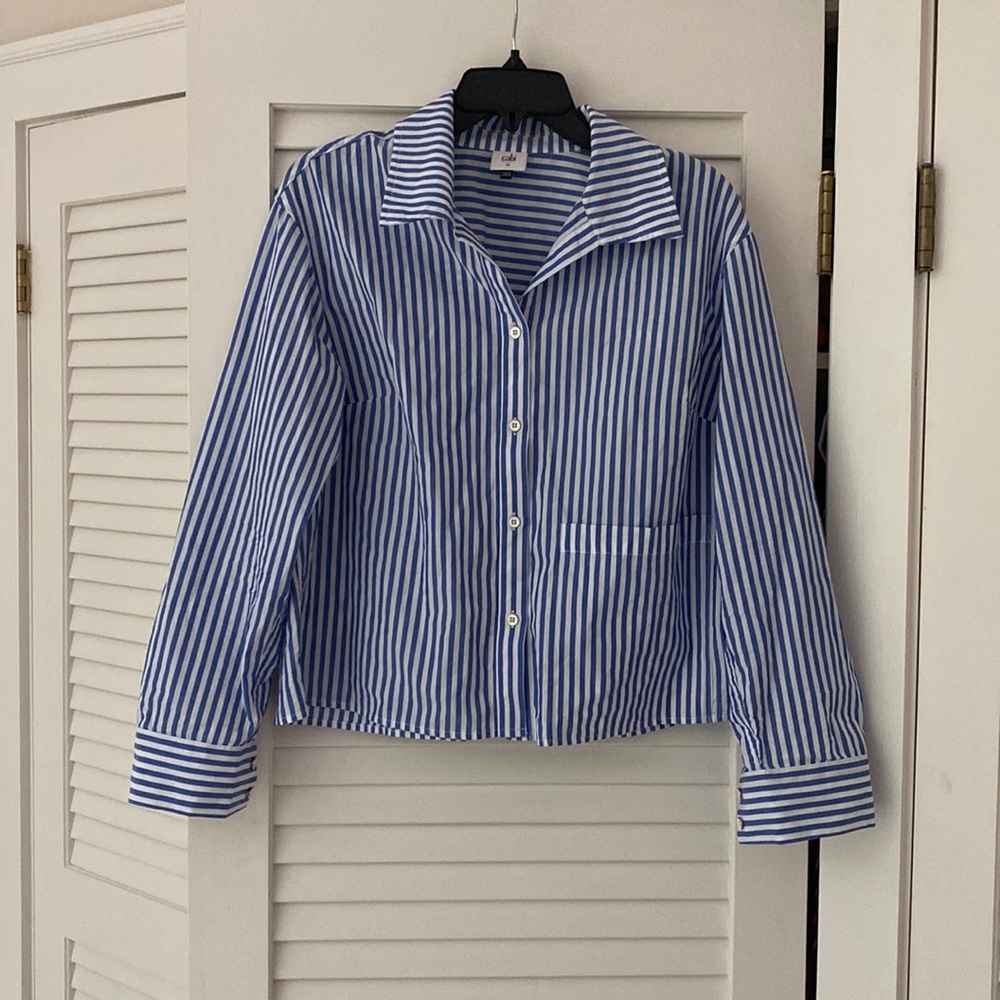 Blue & white stripe button up